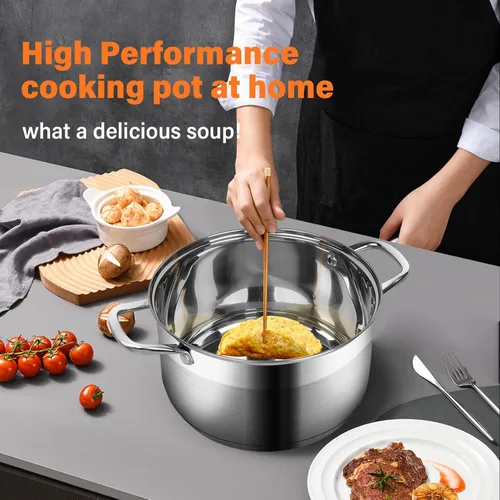 Vista 9 de Olla de 10 cuartos de galón con tapa de vidrio, olla de sopa de acero inoxidable de grado alimenticio premium, olla grande para cocinar guisos
