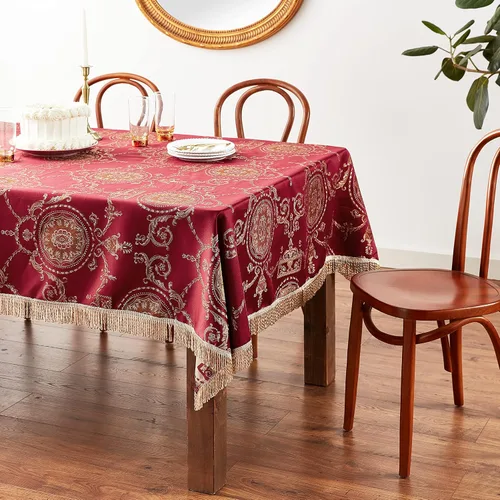 Vista 6 de Violet Linen Prestige - Mantel de diseño de damasco, 60 x 140 pulgadas, color burdeos. Borgoña