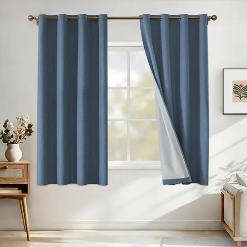 Vista 78 de Cortinas 100% opacas para dormitorio, cortinas opacas de 63 pulgadas de largo, cortinas opacas de lino para sala de estar, cortinas con ojales