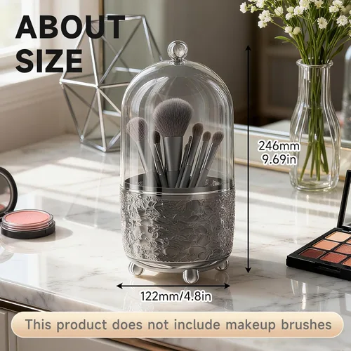 Vista 7 de Soporte para brochas de maquillaje con tapa, organizador de herramientas cosméticas con tapa, apertura deslizante giratoria de 360°, contenedor