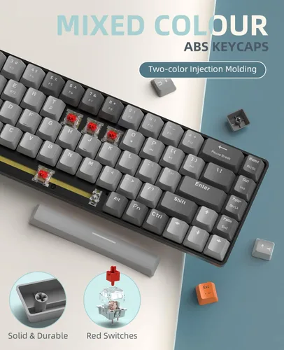 Vista 6 de ZIYOU LANG RK68 Teclado mecánico inalámbrico 60%, receptor de modo dual Bluetooth 5.02.4Ghz, mini 68 teclas intercambiables en caliente, teclas