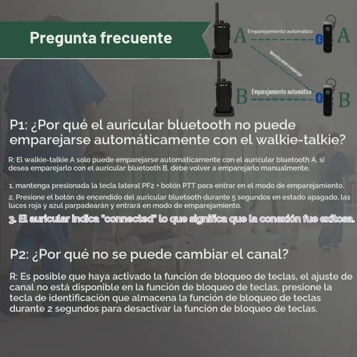 Vista 2 de Retevis RB37 - Radios de negocios bidireccionales Bluetooth con auricular inalámbrico, paquete de 2 Portable FRS Two Way Radios, 2000mAh Long