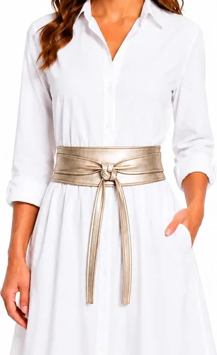Vista 24 de Cinturón Obi de cuero para mujer, cintura ancha de 3 pulgadas, hecho a mano Beige
