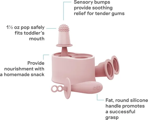 Vista 2 de ezpz Happy Pops (Blush) - 24 meses+ - Juego de moldes para paletas con dos varillas para niños pequeños + preescolares - Esenciales para niños