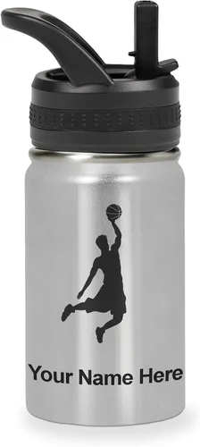 Vista 46 de LaserGram Botella de agua personalizada de 32 onzas, Basketball Slam Dunk Man (azul oscuro)