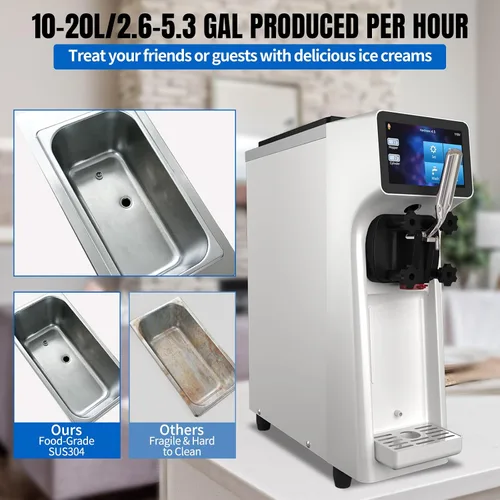 Vista 3 de XPW Máquina comercial de helados – 1000 W 110 V de un solo sabor Máquina para hacer helados de servicio suave Máquina para hacer helados de 2.7 a 4