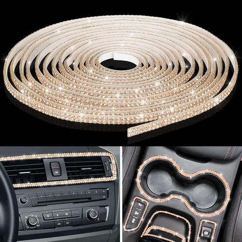 Vista 12 de Kingdder Moldura Brillante para Auto de 16.4 Pies Autoadhesiva con Cristales de Strass Brillantes Accesorios de Interior y Exterior de Auto