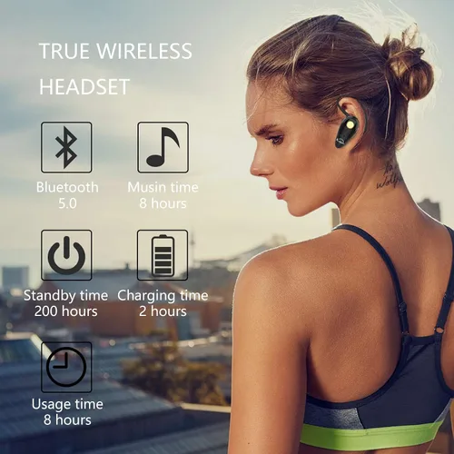 Vista 3 de Kendir Auricular Bluetooth, V5.0 Ultraligero Inalámbrico Auricular Teléfono Celular con Micrófono Auricular Control de Volumen, Auriculares Manos