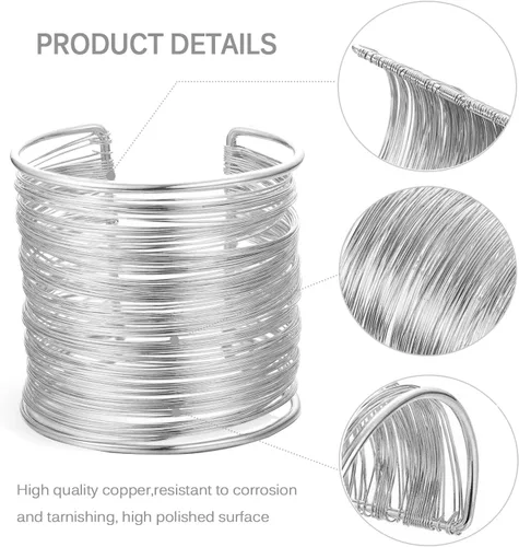 Vista 9 de RIOSO 4 Pcs Cuff Bangle Bracelet for Women Open Wide Wire Bracelets Wrist Cuff Wrap Bracelet