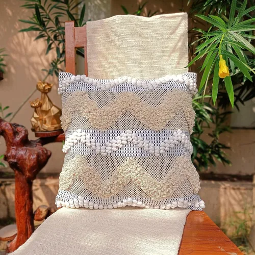 Vista 6 de Trade Star Funda de almohada Kilim de 100% algodón, estilo bohemio, copetudo, funda de almohada del suroeste, funda de cojín decorativa tejida a