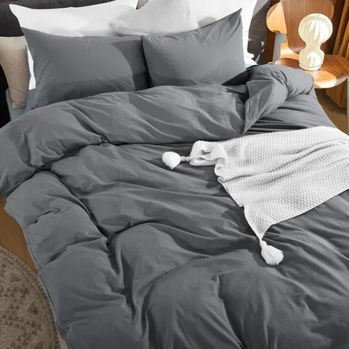 Vista 309 de NEXHOME PRO Funda de edredón Twin XL 100% algodón lavado, transpirable, duradera, texturizada, similar al lino, juego de ropa de cama para el hogar