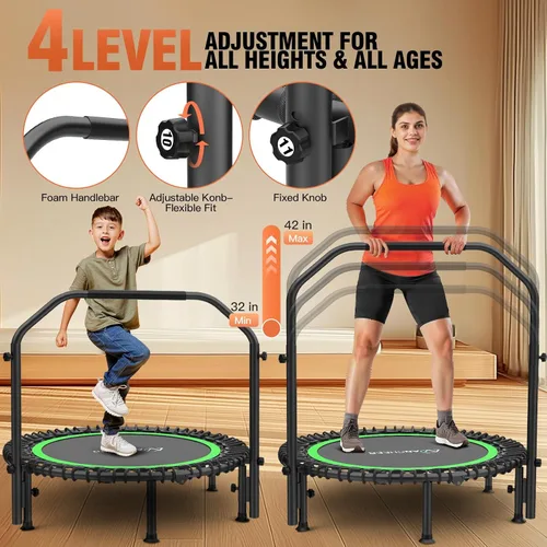 Vista 3 de ANCHEER Fitness Trampoline,40"/48" Bungee Rebounder with Adjustable Handle 450-550 LBS Capacity/Waterproof & UV-Resistant Materials Indoor &