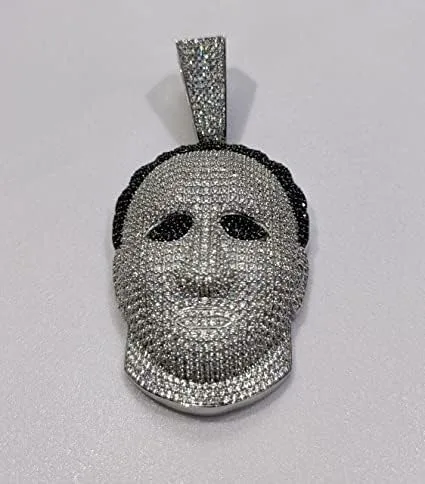 Vista 3 de DTJEWELS - Juego de puntas de corte redondo de 3.50 quilates, diamante blanco y negro, para hombre, máscara de Halloween, colgante de plata de ley