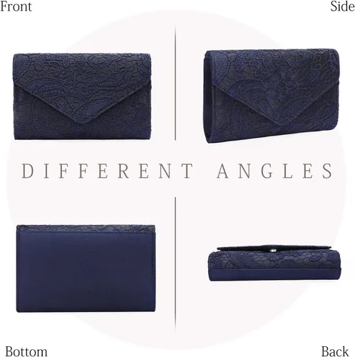 Vista 5 de Bolso de mano de encaje para mujer, bolso cruzado de noche, boda, formal, fiesta, elegante, sobre