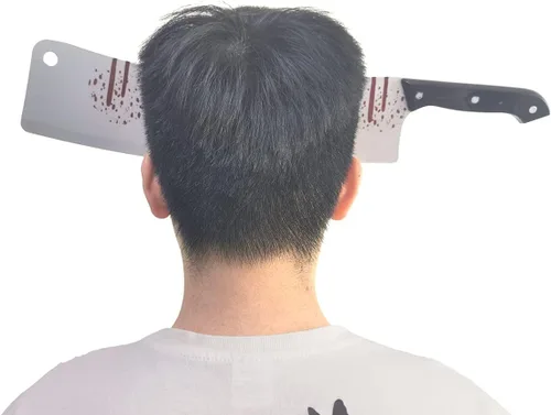 Vista 3 de Cooplay Disfraces de terror, accesorios de juguete de zombi, accesorios para el cabello, bandas para el cabello, hacha decapitada, broma, cosplay