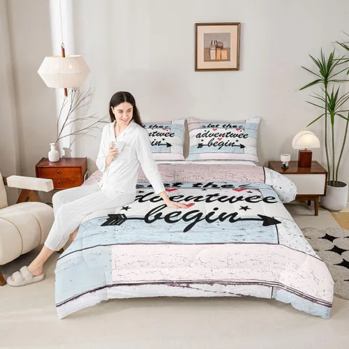 Vista 36 de Juego de ropa de cama con temática de cámper, juego de edredón de cabaña de madera marrón y verde, tamaño matrimonial, 3 piezas, decoración de Multi