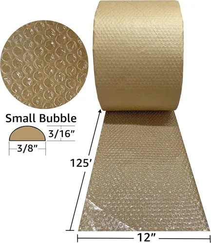 Vista 2 de Amortiguación de burbujas con respaldo de Kraft, 12 "x 125 pies pequeño 3/16", envoltura de burbujas con respaldo Kraft, suministro de embalaje