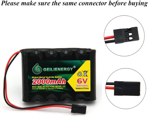 Vista 2 de Paquetes de baterías NiMH RX de 6 V 2000 mAh con conector Hitec para aviones RC y robot para caminar recargables (1 paquete)