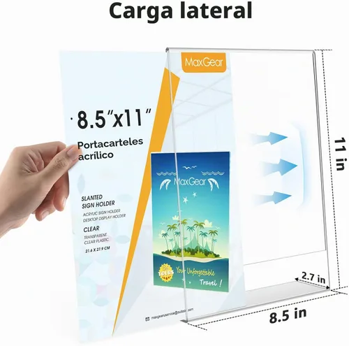Vista 5 de MaxGear Soporte para Letreros de Acrílico, Soportes para Letreros Transparentes Soporte de Exhibición de Plástico 8.5 x 11 Pulgadas Inclinado Hacia