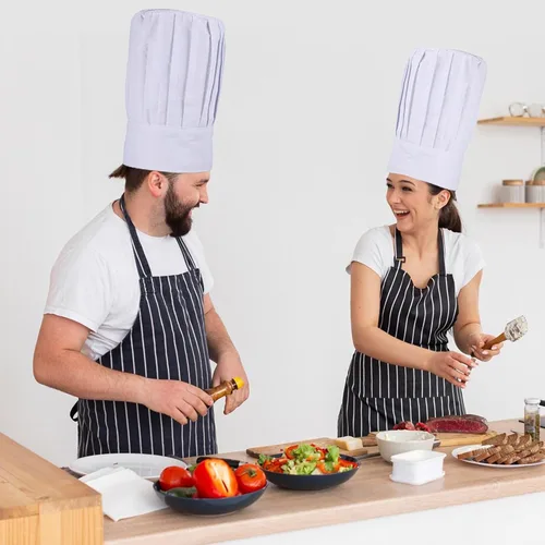 Vista 7 de ESHATO Sombrero de chef alto, polialgodón ajustable, elástico, para cocinar, para adultos