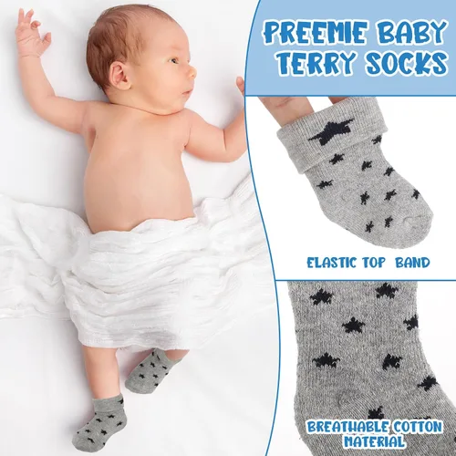 Vista 5 de 20 pares de calcetines prematuros de algodón prematuro calcetines de felpa para bebés prematuros calcetines de hospital recién nacido calcetines