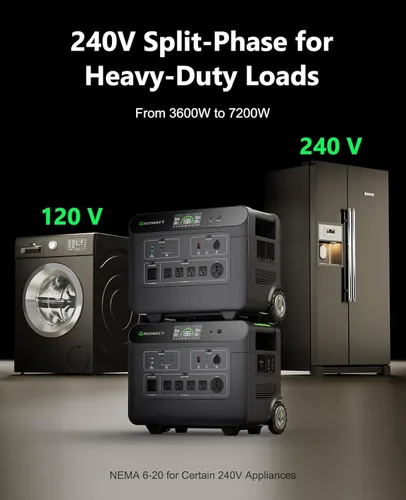 Vista 3 de GROWATT Estación de energía portátil de 3600 Wh, generador solar eléctrico HELIOS 3600 para uso doméstico, expandible a salida de CA de 240 V/7200