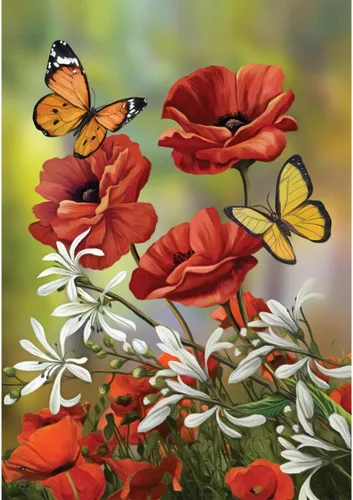 Vista 7 de Briarwood Lane Bandera de jardín de primavera con mariposas en el jardín