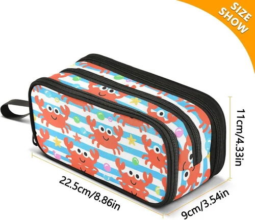 Vista 3 de Nylon Pencil Bags For Teen Girls Red Crab White Blue Stripe High Capacity Pencil Case Stationery Organizer for College Teen Girls estuche