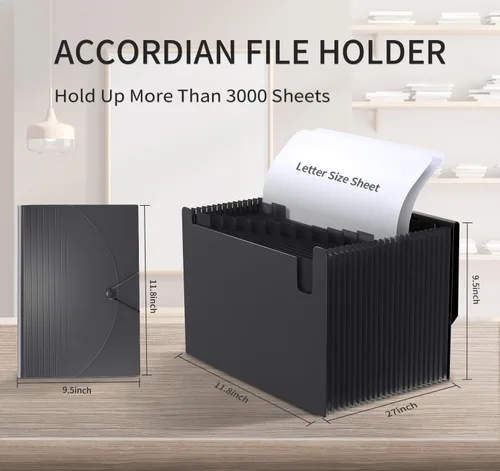 Vista 3 de Carpeta de Archivos Expandible de 24 Bolsillos, Organizador de Archivos de Acordeón, Organizador de Documentos Tamaño Carta, Caja de Archivos