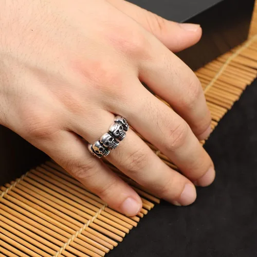 Vista 6 de Skulls Handmade Sterling Silver Men, Fidget Ring Men, Gothic Biker Ring, Spinner Ring Men, Gift for Halloween