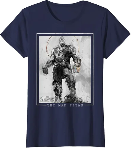 Vista 32 de Marvel Avengers Infinity War Thanos Sketch Graphic Camiseta Negro