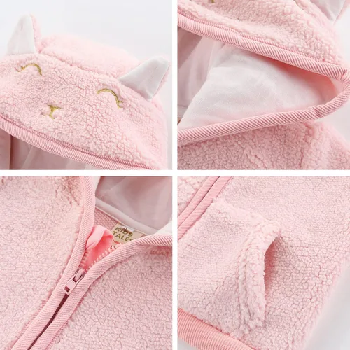 Vista 8 de Chaqueta de abrigo con capucha con forro polar para recién nacidos bebés niños y niñas diseño de dibujos animados con orejas abrigo cálido