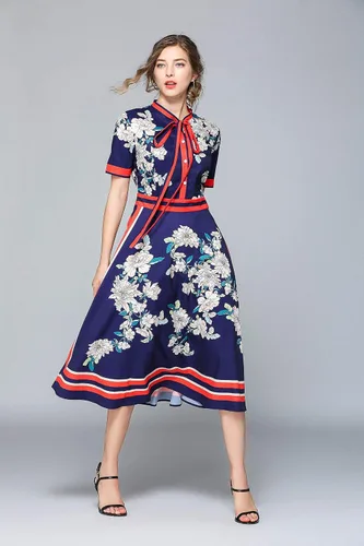 Vista 3 de LAI MENG FIVE CATS Vestido midi casual acampanado con botones y estampado floral para mujer