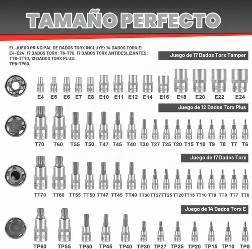 Vista 2 de EACELIY Juego de 60 piezas de dados Torx, enchufes hexagonales de estrella, acero S2 y CR-V, incluye toma Torx E (E4-E24), toma de broca Torx