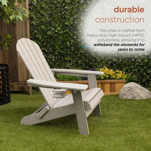 Vista 13 de Alpine Corporation Silla plegable Adirondack para exteriores de 38 pulgadas de alto con portavasos y otomana, diseño ergonómico clásico, muebles