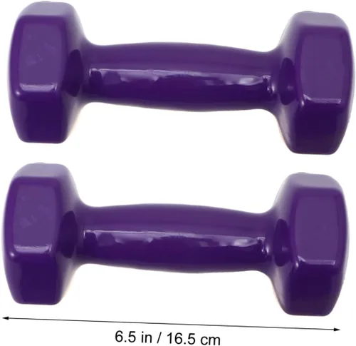 Vista 4 de PRETYZOOM 2 mancuernas antideslizantes de hierro fundido de plástico morado para hombres y mujeres, entrenamiento de fuerza, equipo de gimnasio