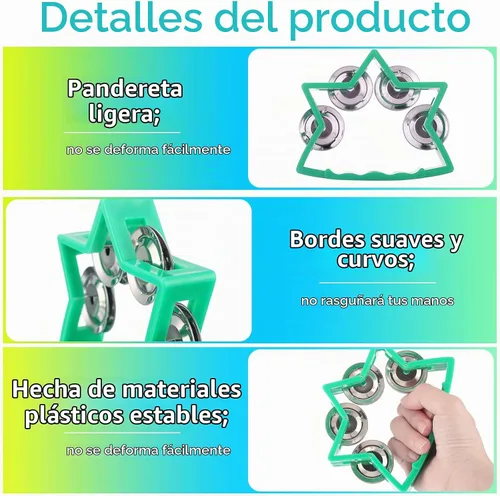Vista 4 de Paquete de 20 panderetas de percusión de plástico para niños, pandereta