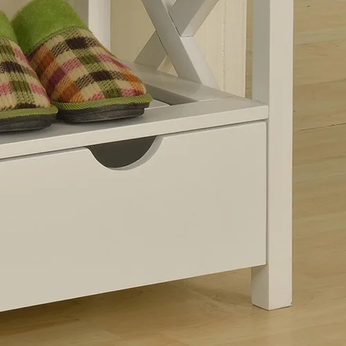 Vista 3 de King's Brand - Banco de almacenamiento de zapatos de madera con acabado blanco con cajones