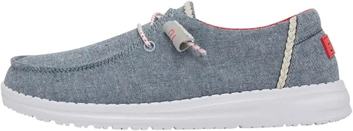 Vista 62 de Hey Dude Wendy Chambray - Zapatos para mujer, mocasines con cordones para mujer, cómodos y ligeros Aurora Blanco 2