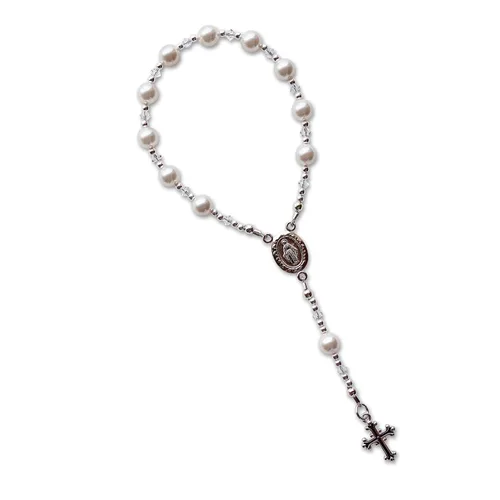 Vista 10 de Precious Pieces Rosario azul de plata de ley regalo de bautismo para bebés niños