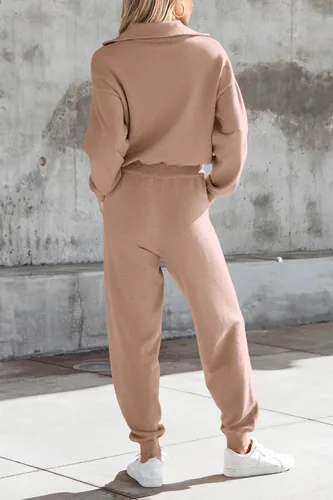 Vista 121 de PRETTYGARDEN Conjunto de suéter de 2 piezas para mujer, sudadera con cremallera, pantalones deportivos, ropa casual