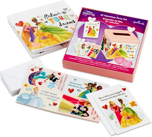 Vista 4 de Hallmark Disney Princess - Tarjetas de San Valentín para niños, intercambio de aula escolar y buzón con luz y sonido