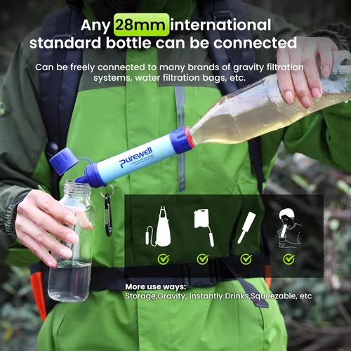 Vista 5 de Purewell Filtro de agua al aire libre Filtración de agua personal Paja de emergencia Equipo de supervivencia Purificador de agua para acampar