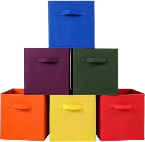 Vista 12 de Stero - Contenedores de tela para almacenamiento de 13x13x13 pulgadas, paquete de 6 cubos de almacenamiento de colores divertidos con asas, cestas