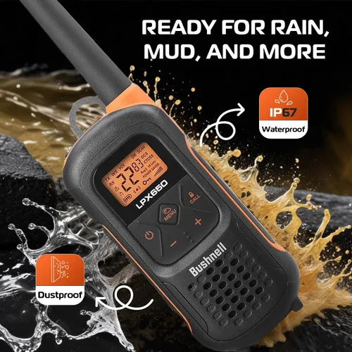 Vista 4 de Bushnell LPX650 Walkie Talkie Radio – Calidad fiable, diseño flotante resistente, 2 W de potencia para 42 millas de alcance, radios bidireccionales