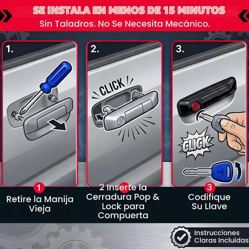 Vista 6 de Cerradura manual para puerta trasera, de la marca Pop & Lock, para automóviles, Negro Cerradura antirrobo del portón trasero, perno codificable