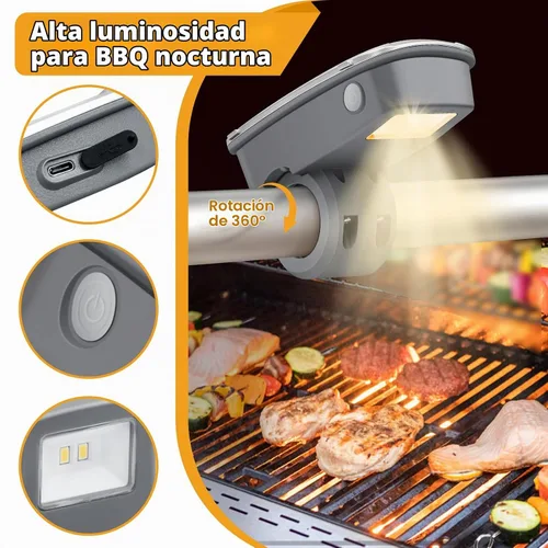 Vista 3 de Luz de parrilla recargable, rotación flexible de 360°, luz LED de mango de barbacoa, carga tipo C, batería de larga duración de 6 horas, accesorios