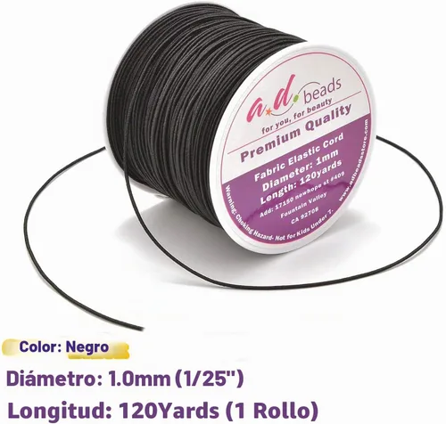 Vista 4 de AD Beads Cordón elástico negro de 120 yardas de 0.039 pulgadas para abalorios, pulseras, fabricación de joyas (negro)
