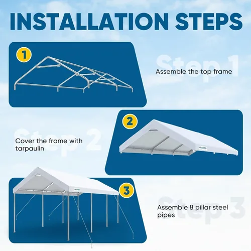 Vista 6 de Quictent Toldo de Cochera Resistente de 10x20 pies Carpa Galvanizada para Automóvil Refugio de Garaje al Aire Libre para Botes con Estructura