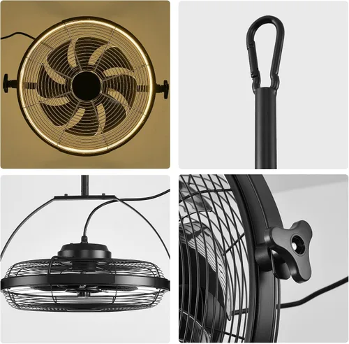 Vista 6 de Ventiladores de Gazebo para Exteriores, Ventiladores de Techo Colgantes con Luces, Ventilador de Techo Portátil de 16" con Enchufe, Ventiladores